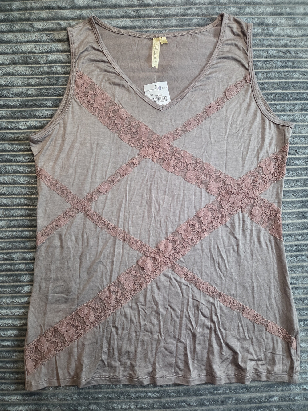 Chenault Dusty Mauve Lace-Trim V-Neck Tank Top